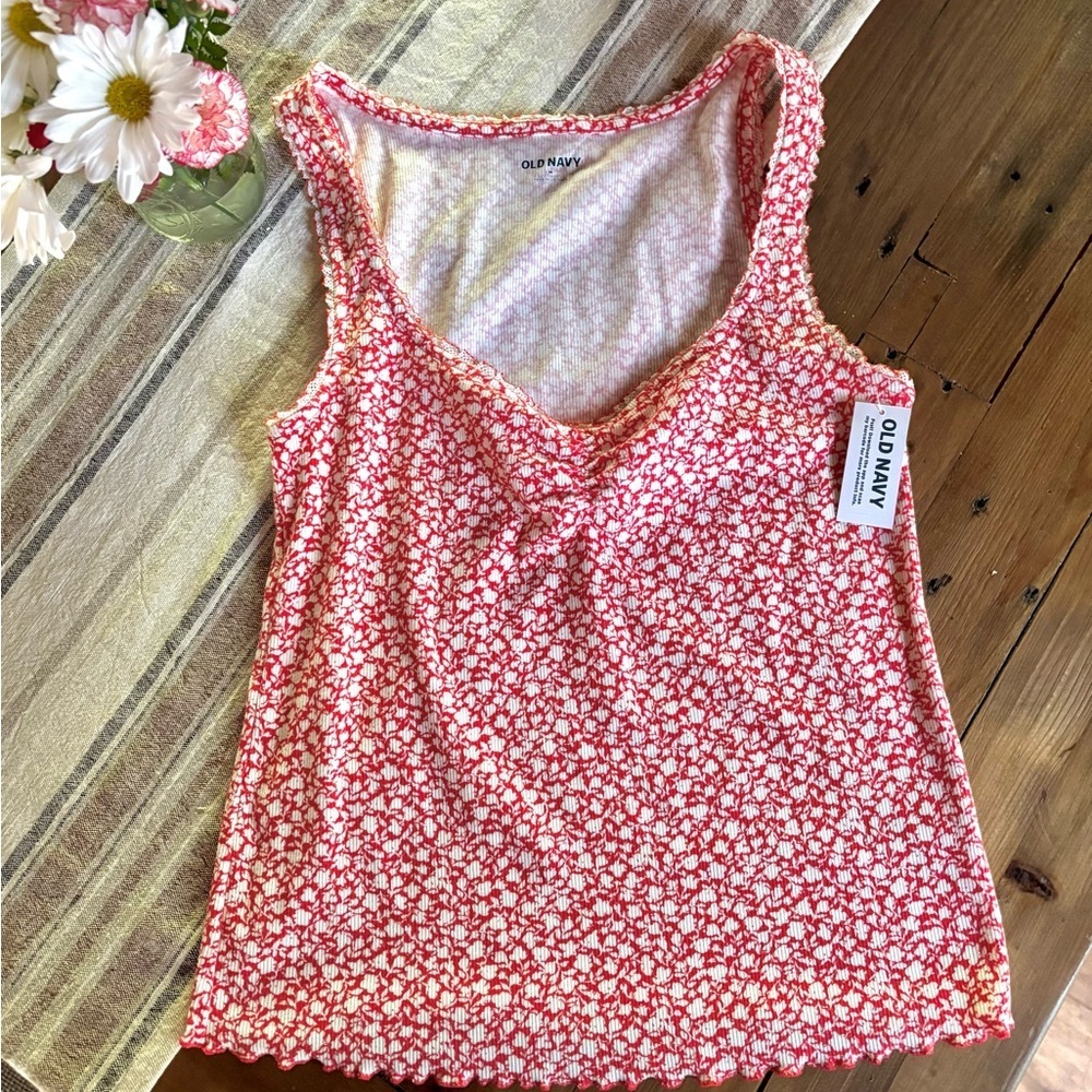 Old Navy Red Ruched Sleeveless Tank Top